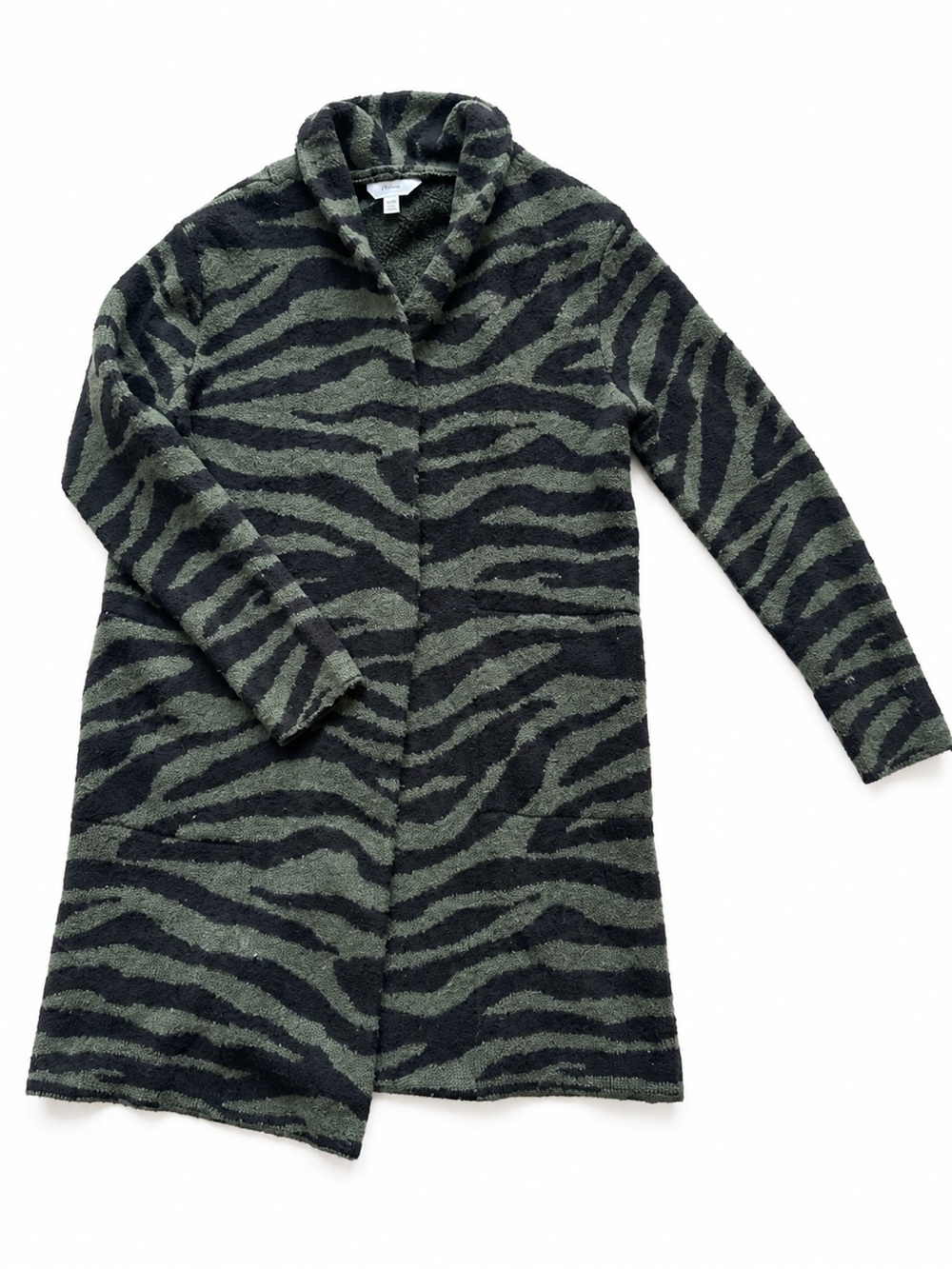 Women’s Green and Black Zebra Knit Long Cardigan Jacket